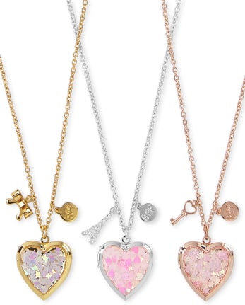 Paquete de 3 collares con medallón de corazón brillante para niñas