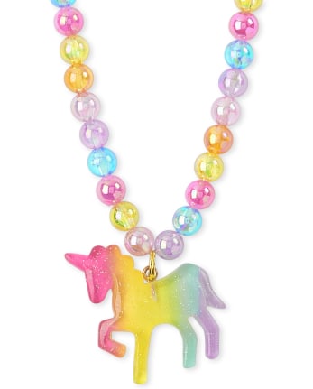 Girls Rainbow Unicorn Necklace And Bracelet Set