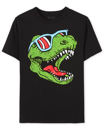Dinosaur Gráfico Jurassic World Negro Niño Algodón Verano Corto Sleevest-Shirt 