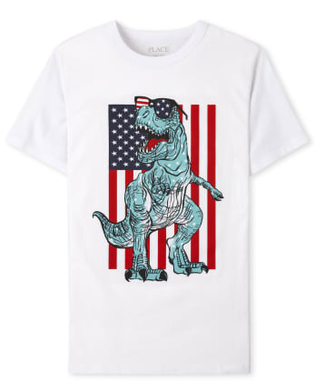 Camiseta con estampado de dinosaurio americana para niños