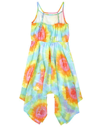 Girls Rainbow Tie Dye Sharkbite Hem Dress