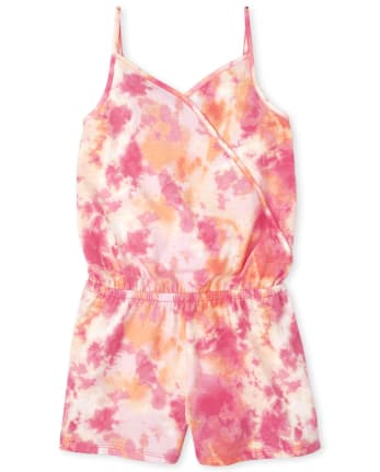 Girls Tie Dye Faux Wrap Romper