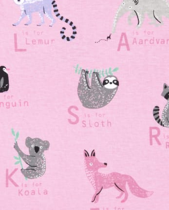 Baby And Toddler Girls ABC Animal Snug Fit Cotton Pajamas
