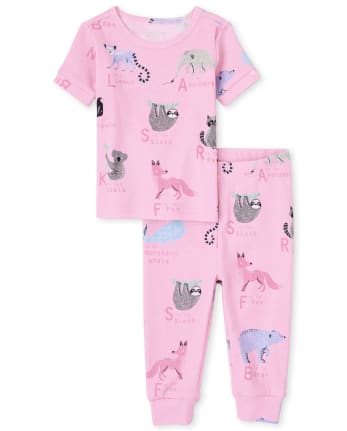 Baby And Toddler Girls ABC Animal Snug Fit Cotton Pajamas