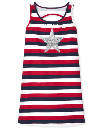 Girls Americana Star Striped Cut Out Dress