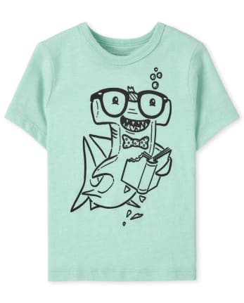 Baby And Toddler Boys Reading Shark Graphic Tee