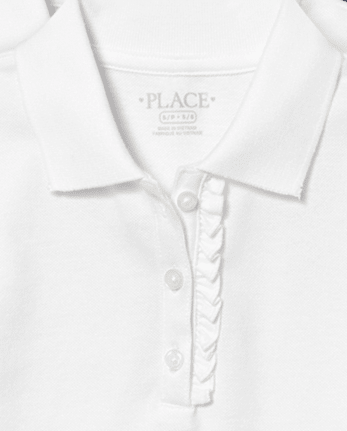 Girls Uniform Ruffle Soft Stretch Pique Polo 4-Pack - Plus