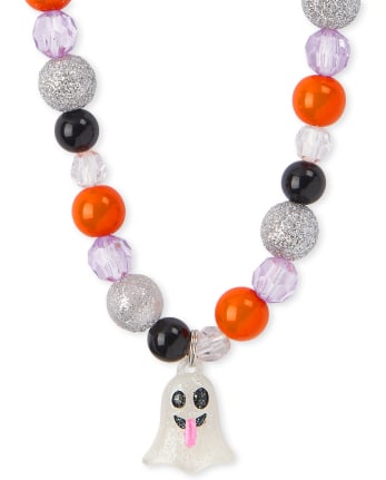 Girls Halloween Ghost Beaded Necklace And Bracelet Set