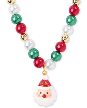 Girls Christmas Santa Beaded Necklace And Bracelet Set