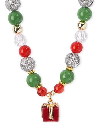 Conjunto de pulsera y collar con cuentas navideñas para niñas