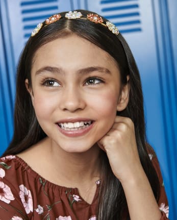Girls Flower Metal Headband - GOLD