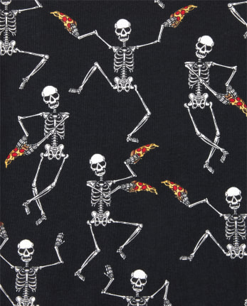 de algodón con estampado de esqueleto de baile que brilla en la oscuridad de manga larga para niños de Halloween | The Place - BLACK