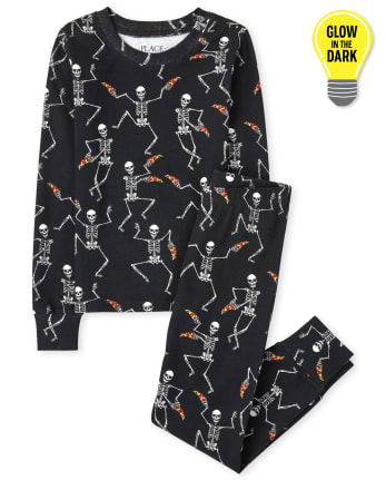 Unisex Kids Glow Dancing Skeleton Snug Fit Cotton Pajamas