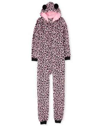 Womens Mommy And Me Leopard Fleece One Piece Pajamas