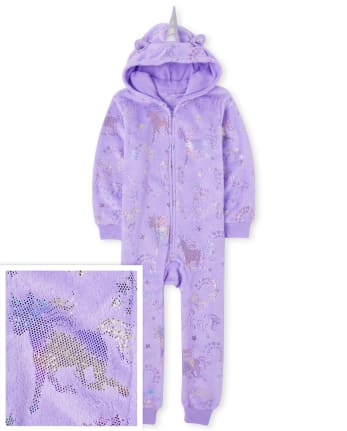 casual Nevada almacenamiento Pijama de una pieza a juego con capucha de forro polar de unicornio de  manga larga para niñas Mami y yo | The Children's Place
