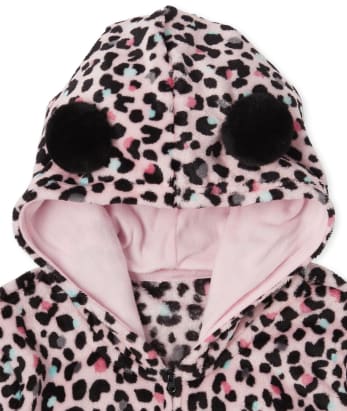 Girls Mommy And Me Leopard Fleece One Piece Pajamas