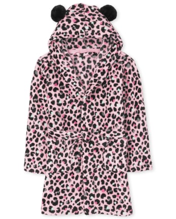 Girls Leopard Fleece Robe