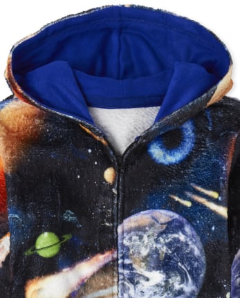 Boys Space Fleece One Piece Pajamas - BLACK