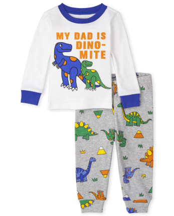 Pijama de algodón de ajuste cómodo para bebés y niños pequeños Dino Dad