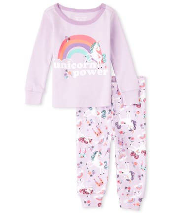 Pijama de algodón con ajuste ceñido Unicorn Power para bebés y niñas pequeñas
