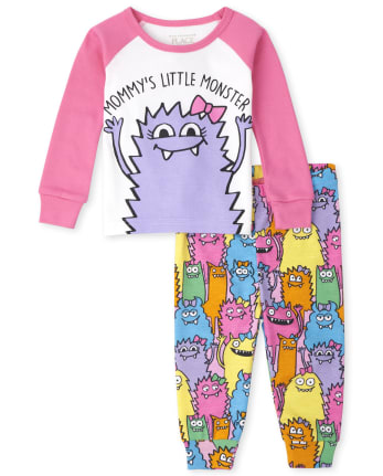Baby And Toddler Girls Long Sleeve 'Mommy's Little Monster' Snug Fit Cotton  Pajamas