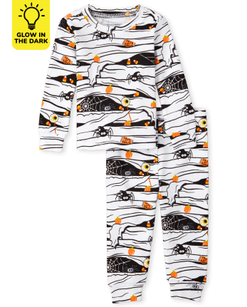 Pijamas de algodón unisex con ajuste ceñido y brillo familiar a juego para bebés y niños pequeños