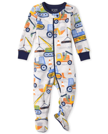 Baby And Toddler Boys Construction Snug Fit Cotton One Piece Pajamas