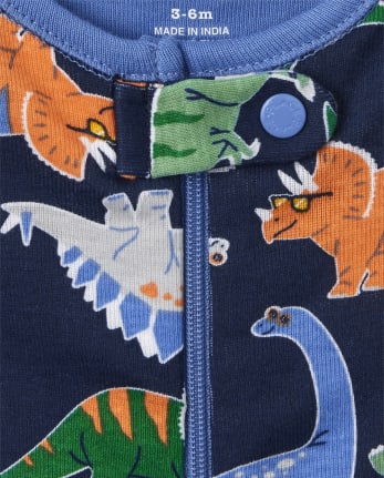 Baby And Toddler Boys Dino Fire Truck Snug Fit Cotton One Piece Pajamas 2-Pack