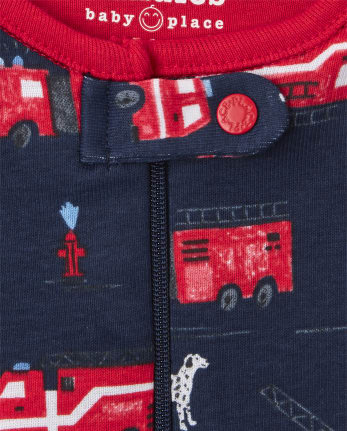 Baby And Toddler Boys Dino Fire Truck Snug Fit Cotton One Piece Pajamas 2-Pack
