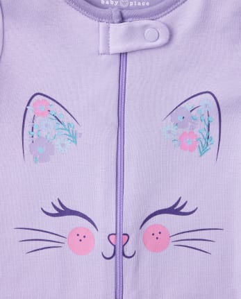 Baby And Toddler Girls Floral Cat Snug Fit Cotton One Piece Pajamas 2-Pack