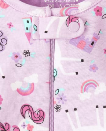 Pijama de una pieza de algodón con ajuste ceñido de unicornio para bebés y niñas pequeñas