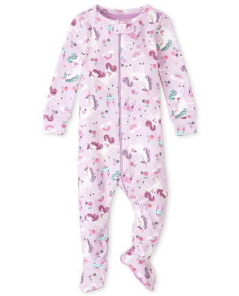 Pijama de una pieza de algodón con ajuste ceñido de unicornio para bebés y niñas pequeñas