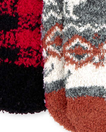 Lot de 2 paires de chaussettes douillettes assorties à carreaux Buffalo unisexe pour tout-petits