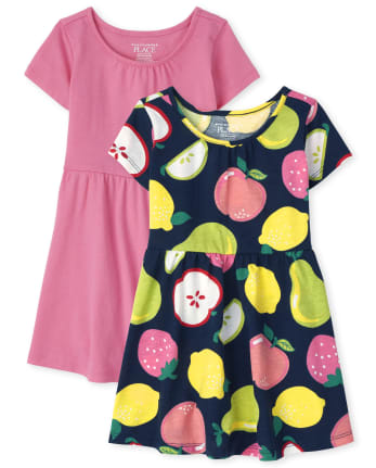 Paquete de 2 vestidos de diario con frutas para niñas pequeñas