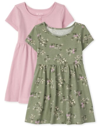Lot de 2 robes de tous les jours à fleurs pour petites filles