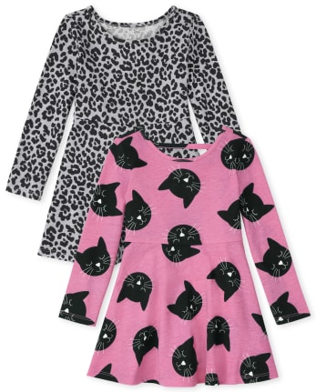 Toddler Girls Leopard Cat Skater Dress 2-Pack
