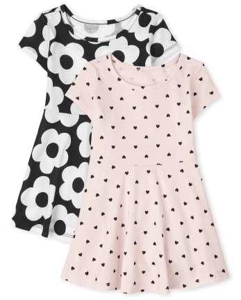 Toddler Girls Floral Dot Everyday Dress 2-Pack