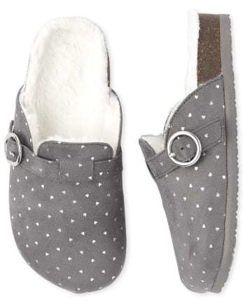 Girls Heart Foil Clogs