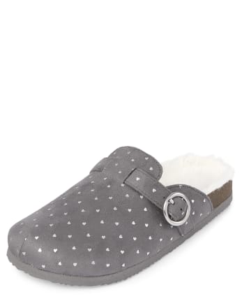 Girls Heart Foil Clogs