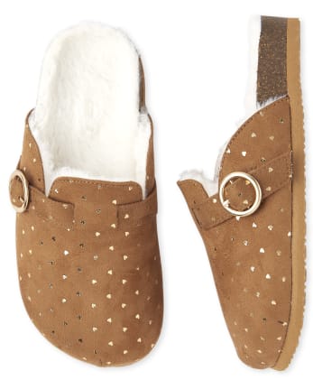 Girls Heart Foil Clogs