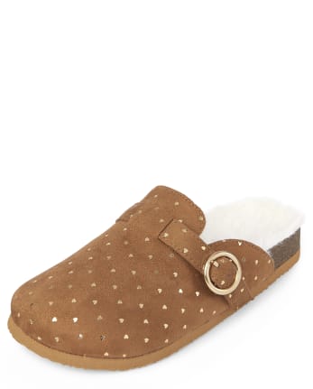 Girls Heart Foil Clogs