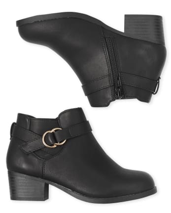 Girls Buckle Low Heel Booties