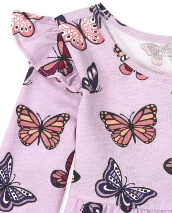 Lot de 2 robes de tous les jours à pois papillon pour petites filles