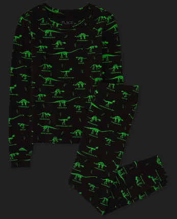 Boys Glow Dino Snug Fit Cotton Pajamas