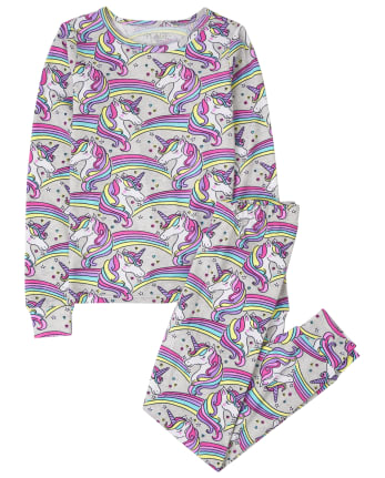 Girls Unicorn Rainbow Snug Fit Cotton Pajamas