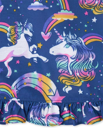 Chemise de nuit à volants et licorne arc-en-ciel pour fille