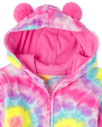 Girls Tie Dye Fleece One Piece Pajamas