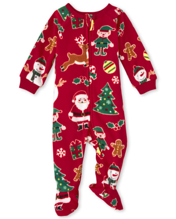 Unisex Baby And Toddler Matching Family Christmas Crew Fleece One Piece Pajamas