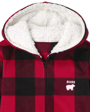Kids Matching Family Bear Buffalo Plaid Fleece One Piece Pajamas