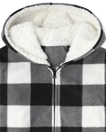 Kids Matching Family Buffalo Plaid Fleece One Piece Pajamas